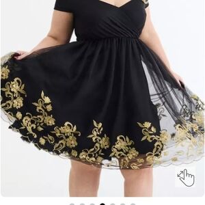 Torrid Black and Gold Floral Dress